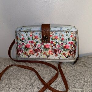 Floral Crossbody Bag with Brown Accents